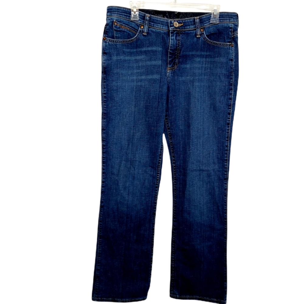 Wrangler Womens Q Baby No Gap Waistband Stretch Denim Medium Wash Jeans Sz 11/12